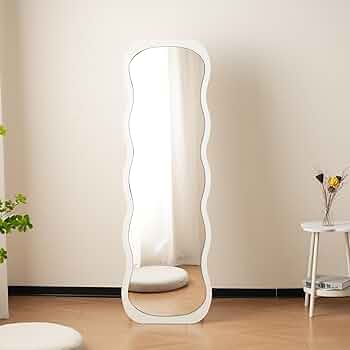 Amazon.co.jp: 全身鏡 波形状 姿見鏡 北欧 木目調 スタンド